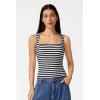 QINSEN Women’s Square Neck Sleeveless Double-Layer Tank Tops Basic Tight T Shirts(Black Stripe)