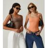 QINSEN Women’s Square Neck Sleeveless Double-Layer Tank Tops Basic Tight T Shirts(Cacao Nibs)