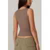 QINSEN Women’s Square Neck Sleeveless Double-Layer Tank Tops Basic Tight T Shirts(Cacao Nibs)