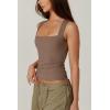QINSEN Women’s Square Neck Sleeveless Double-Layer Tank Tops Basic Tight T Shirts(Cacao Nibs)