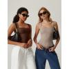 QINSEN Women’s Square Neck Sleeveless Double-Layer Tank Tops Basic Tight T Shirts(Chestnut)