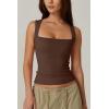 QINSEN Women’s Square Neck Sleeveless Double-Layer Tank Tops Basic Tight T Shirts(Chestnut)