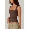 QINSEN Women’s Square Neck Sleeveless Double-Layer Tank Tops Basic Tight T Shirts(Chestnut)