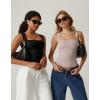 QINSEN Women’s Square Neck Sleeveless Double-Layer Tank Tops Basic Tight T Shirts(Crystal Gray)