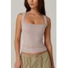 QINSEN Women’s Square Neck Sleeveless Double-Layer Tank Tops Basic Tight T Shirts(Crystal Gray)