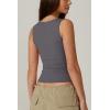 QINSEN Women’s Square Neck Sleeveless Double-Layer Tank Tops Basic Tight T Shirts(Dark Grey)