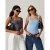 QINSEN Women’s Square Neck Sleeveless Double-Layer Tank Tops Basic Tight T Shirts(Dark Grey)