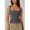QINSEN Women’s Square Neck Sleeveless Double-Layer Tank Tops Basic Tight T Shirts(Dark Grey)