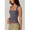 QINSEN Women’s Square Neck Sleeveless Double-Layer Tank Tops Basic Tight T Shirts(Dark Grey)