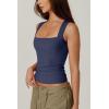 QINSEN Women’s Square Neck Sleeveless Double-Layer Tank Tops Basic Tight T Shirts(Estate Blue)