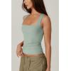 QINSEN Women’s Square Neck Sleeveless Double-Layer Tank Tops Basic Tight T Shirts(Green)