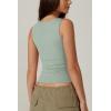 QINSEN Women’s Square Neck Sleeveless Double-Layer Tank Tops Basic Tight T Shirts(Green)