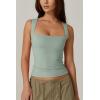 QINSEN Women’s Square Neck Sleeveless Double-Layer Tank Tops Basic Tight T Shirts(Green)