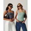 QINSEN Women’s Square Neck Sleeveless Double-Layer Tank Tops Basic Tight T Shirts(Green)