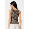 QINSEN Women’s Square Neck Sleeveless Double-Layer Tank Tops Basic Tight T Shirts(Leopard Print)