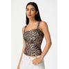 QINSEN Women’s Square Neck Sleeveless Double-Layer Tank Tops Basic Tight T Shirts(Leopard Print)