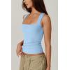 QINSEN Women’s Square Neck Sleeveless Double-Layer Tank Tops Basic Tight T Shirts(Light Blue)