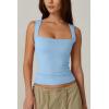 QINSEN Women’s Square Neck Sleeveless Double-Layer Tank Tops Basic Tight T Shirts(Light Blue)