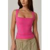 QINSEN Women’s Square Neck Sleeveless Double-Layer Tank Tops Basic Tight T Shirts(Magenta)