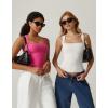 QINSEN Women’s Square Neck Sleeveless Double-Layer Tank Tops Basic Tight T Shirts(Magenta)