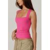 QINSEN Women’s Square Neck Sleeveless Double-Layer Tank Tops Basic Tight T Shirts(Magenta)