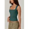 QINSEN Women’s Square Neck Sleeveless Double-Layer Tank Tops Basic Tight T Shirts(Malachite Green)