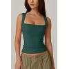 QINSEN Women’s Square Neck Sleeveless Double-Layer Tank Tops Basic Tight T Shirts(Malachite Green)