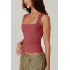 QINSEN Women’s Square Neck Sleeveless Double-Layer Tank Tops Basic Tight T Shirts(Merlot)