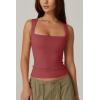 QINSEN Women’s Square Neck Sleeveless Double-Layer Tank Tops Basic Tight T Shirts(Merlot)