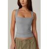 QINSEN Women’s Square Neck Sleeveless Double-Layer Tank Tops Basic Tight T Shirts(Mirage Gray)