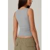 QINSEN Women’s Square Neck Sleeveless Double-Layer Tank Tops Basic Tight T Shirts(Mirage Gray)