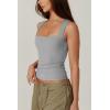 QINSEN Women’s Square Neck Sleeveless Double-Layer Tank Tops Basic Tight T Shirts(Mirage Gray)