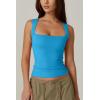 QINSEN Women’s Square Neck Sleeveless Double-Layer Tank Tops Basic Tight T Shirts(Peacock Blue)