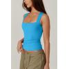 QINSEN Women’s Square Neck Sleeveless Double-Layer Tank Tops Basic Tight T Shirts(Peacock Blue)