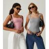 QINSEN Women’s Square Neck Sleeveless Double-Layer Tank Tops Basic Tight T Shirts(Pink)