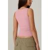 QINSEN Women’s Square Neck Sleeveless Double-Layer Tank Tops Basic Tight T Shirts(Pink)