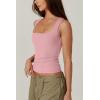 QINSEN Women’s Square Neck Sleeveless Double-Layer Tank Tops Basic Tight T Shirts(Pink)