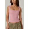 QINSEN Women’s Square Neck Sleeveless Double-Layer Tank Tops Basic Tight T Shirts(Pink)