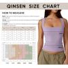 QINSEN Women’s Square Neck Sleeveless Double-Layer Tank Tops Basic Tight T Shirts(Purple)