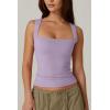 QINSEN Women’s Square Neck Sleeveless Double-Layer Tank Tops Basic Tight T Shirts(Purple)