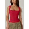 QINSEN Women’s Square Neck Sleeveless Double-Layer Tank Tops Basic Tight T Shirts(Red)