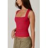 QINSEN Women’s Square Neck Sleeveless Double-Layer Tank Tops Basic Tight T Shirts(Red)