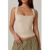 QINSEN Women’s Square Neck Sleeveless Double-Layer Tank Tops Basic Tight T Shirts(Rose Dust)