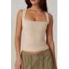 QINSEN Women’s Square Neck Sleeveless Double-Layer Tank Tops Basic Tight T Shirts(Rose Dust)