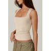 QINSEN Women’s Square Neck Sleeveless Double-Layer Tank Tops Basic Tight T Shirts(Rose Dust)
