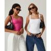 QINSEN Women’s Square Neck Sleeveless Double-Layer Tank Tops Basic Tight T Shirts(Splashed White)