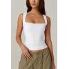 QINSEN Women’s Square Neck Sleeveless Double-Layer Tank Tops Basic Tight T Shirts(Splashed White)