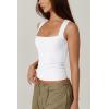 QINSEN Women’s Square Neck Sleeveless Double-Layer Tank Tops Basic Tight T Shirts(Splashed White)