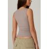 QINSEN Women’s Square Neck Sleeveless Double-Layer Tank Tops Basic Tight T Shirts(Taupe Gray)
