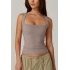 QINSEN Women’s Square Neck Sleeveless Double-Layer Tank Tops Basic Tight T Shirts(Taupe Gray)